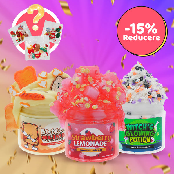 Pachet-Cele mai vândute 3 Slime-uri MICI+6 MYSTERY CHARMS